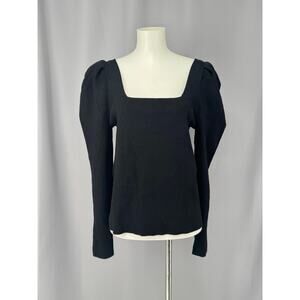 Banana Republic Sweater Womens Large Black Square Neck Puff Sleeve Whimsigoth